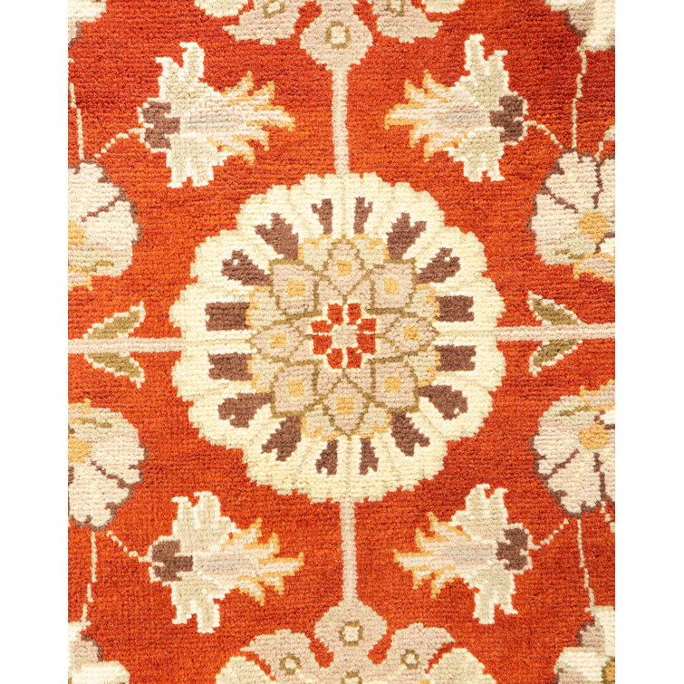 Hand-Knotted Orange and Beige Wool 9' x 12' Area Rug