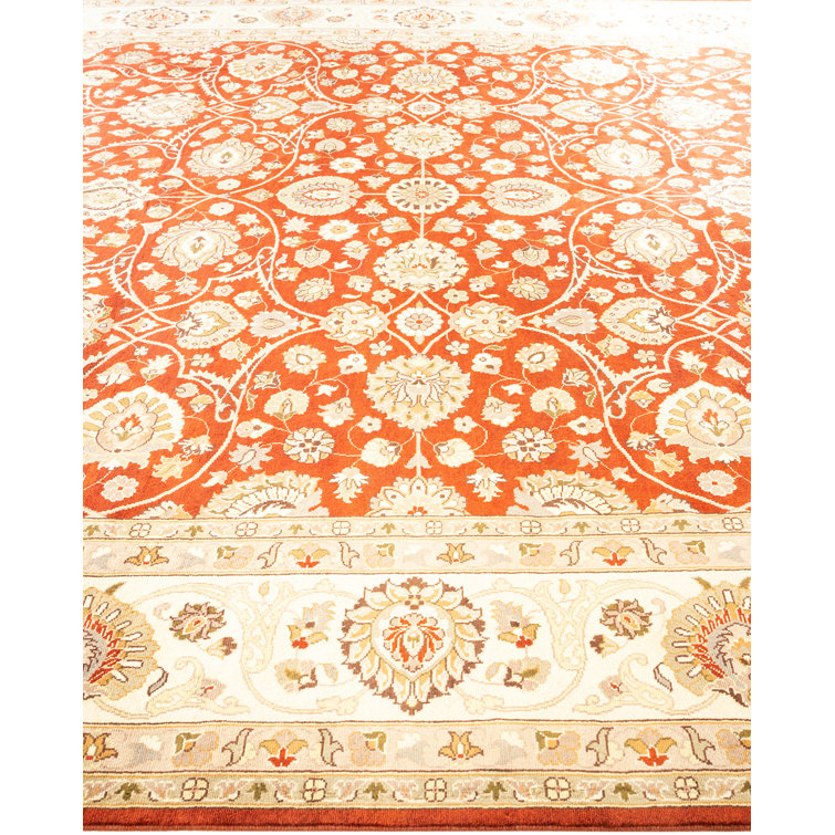 Hand-Knotted Orange and Beige Wool 9' x 12' Area Rug