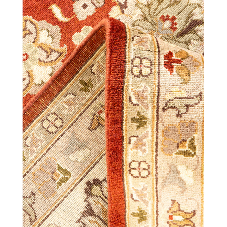 Hand-Knotted Orange and Beige Wool 9' x 12' Area Rug