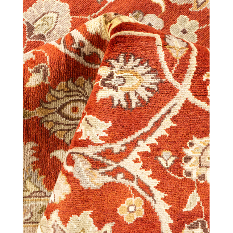 Hand-Knotted Orange and Beige Wool 9' x 12' Area Rug