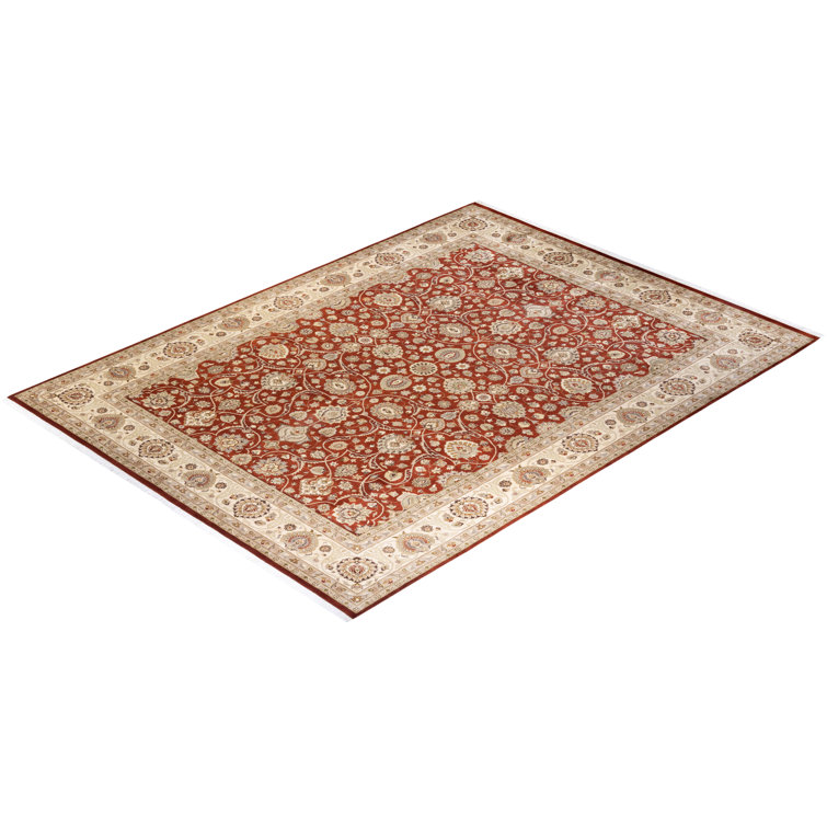 Hand-Knotted Orange and Beige Wool 9' x 12' Area Rug