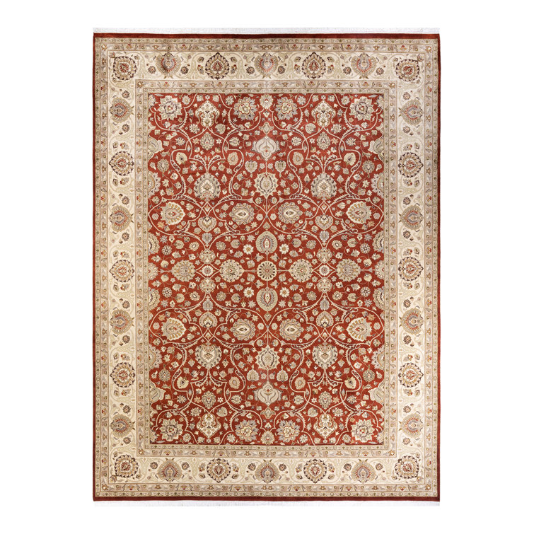Hand-Knotted Orange and Beige Wool 9' x 12' Area Rug