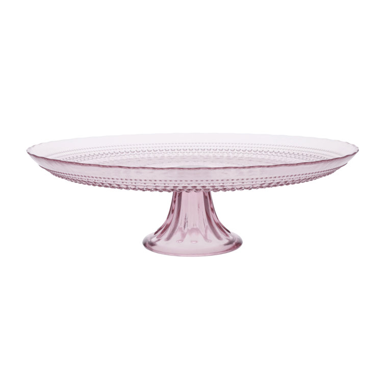 Pink Beaded Glass Pedestal Cake Stand, 16 Inch