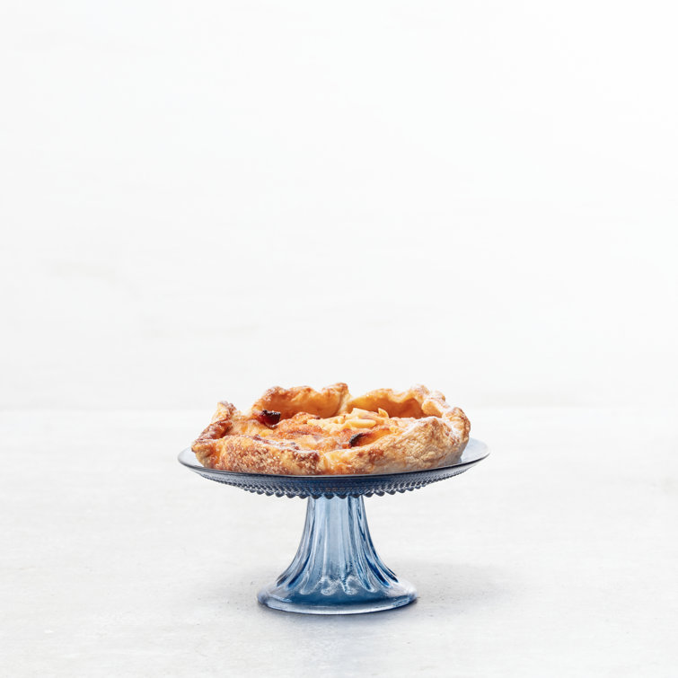 Blue Glass Pedestal Cake Stand with Beaded Detailing