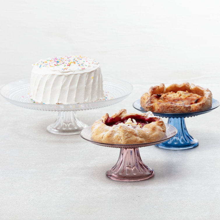 Pink Beaded Glass Pedestal Cake Stand, 16 Inch