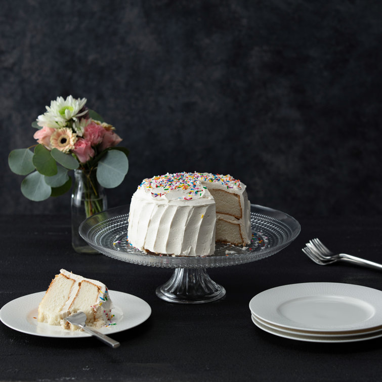 Clear Glass Pedestal Cake Stand with Beaded Detailing