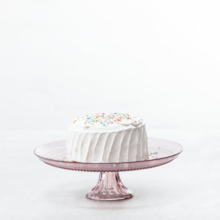 Pink Beaded Glass Pedestal Cake Stand, 16 Inch