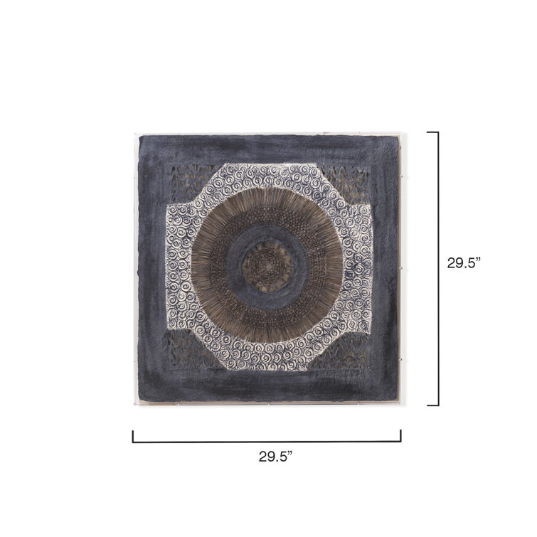 Batik Square Blue and Brown Framed Wall Art