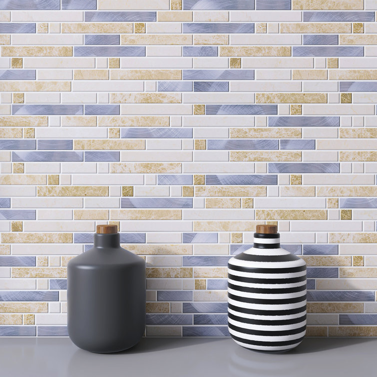 Beige and Silver Natural Stone Linear Mosaic Wall Tile