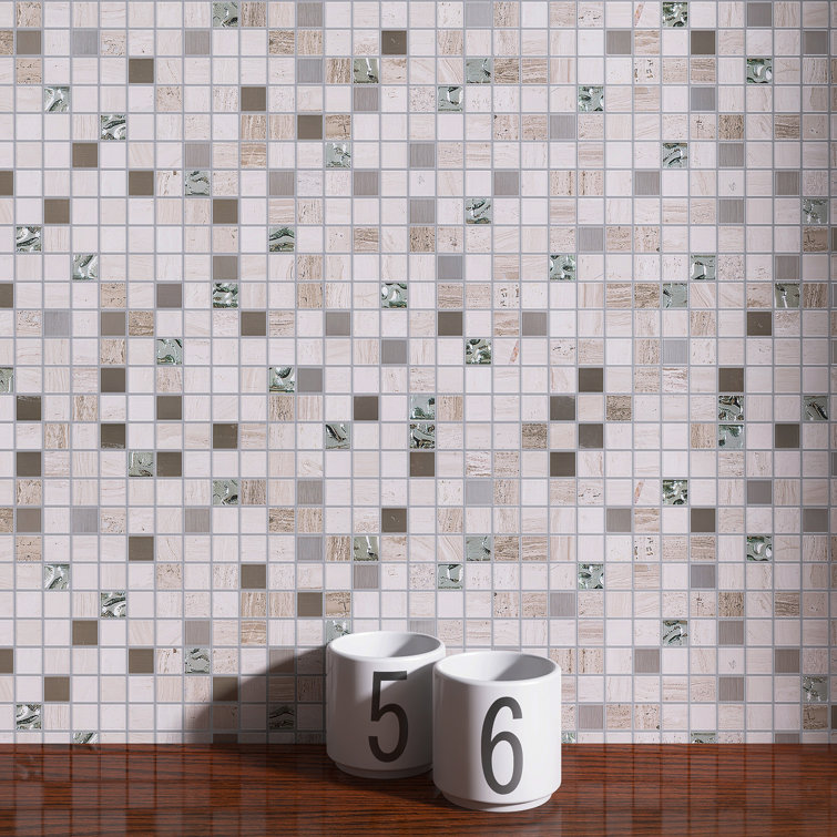 Mini Beige Marble and Glass Mosaic Wall Tile Sheet
