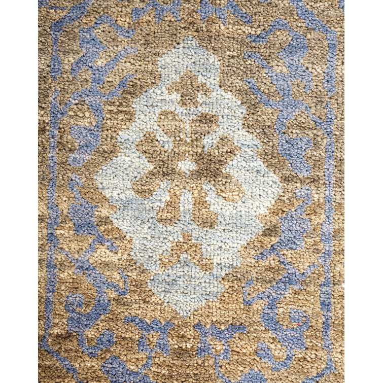 Hand-Knotted Gray Wool Geometric Square Area Rug