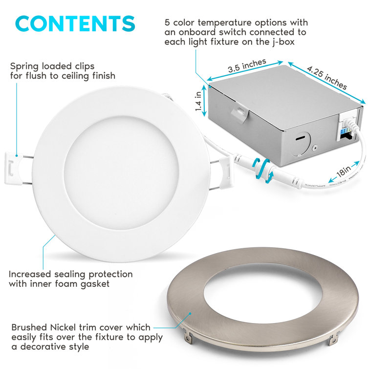 4'' Brushed Nickel LED Canless Recessed Lighting Kit with Adjustable Color Temperature