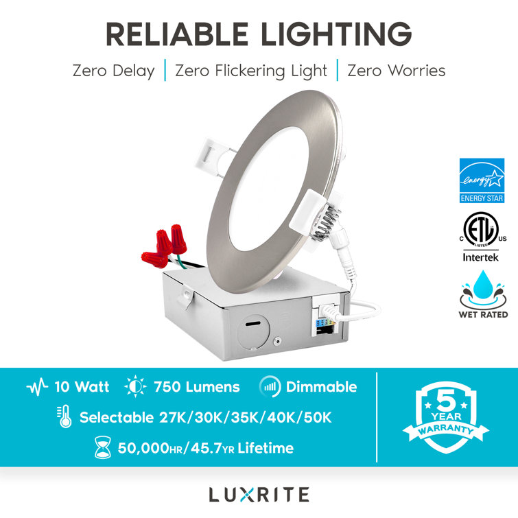 4'' Brushed Nickel LED Canless Recessed Lighting Kit with Adjustable Color Temperature