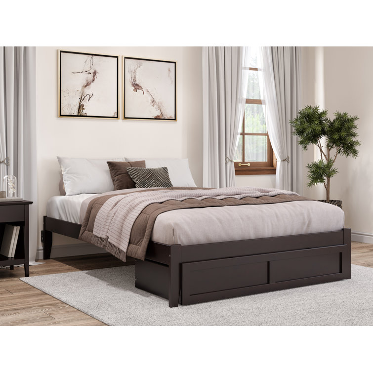 Espresso Queen Bed with Storage Drawer and USB Charger