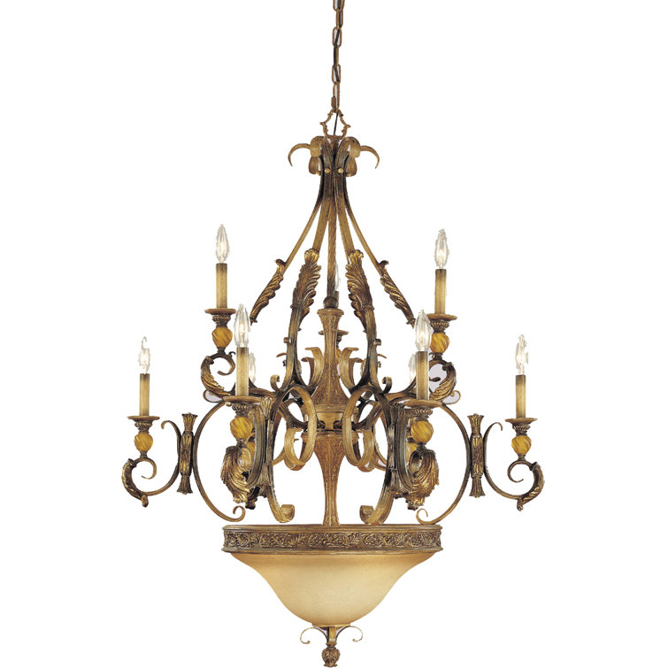 Heirloom Umber 12-Light Tiered Metal Chandelier with Frosted Glass