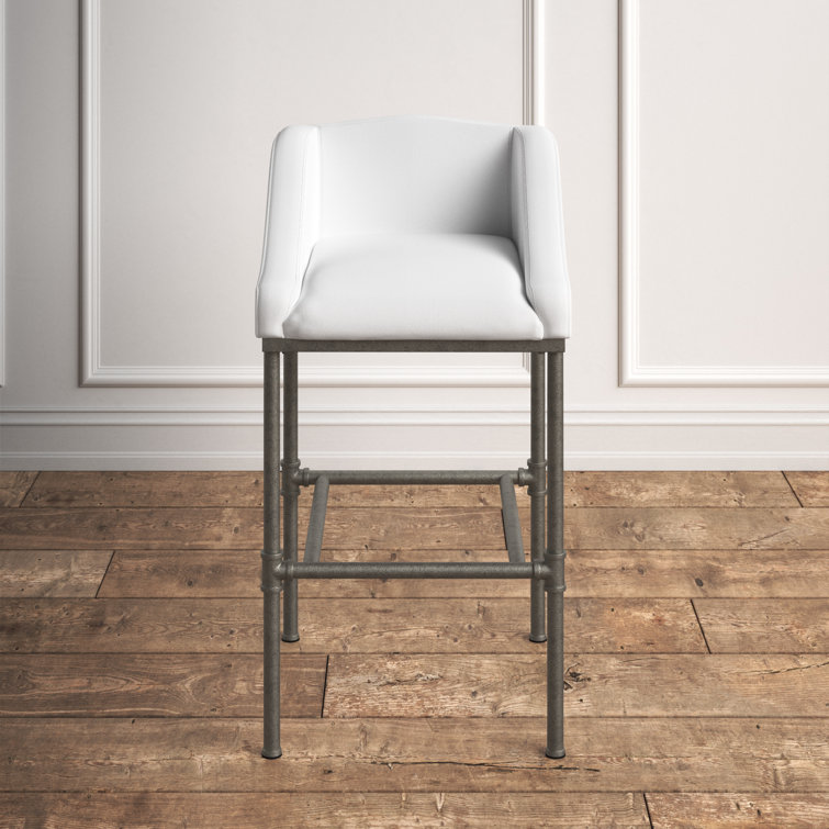 Dillon 27.75" Swivel Metal Bar Stool in Textured Silver and White