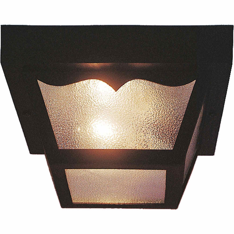 Black Polycarbonate and Glass Outdoor Flush Mount Light