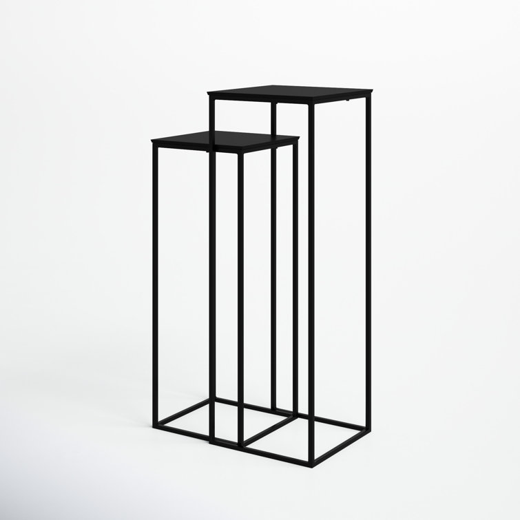 Aged Black Iron and Antique Bronze Square Nesting Pedestal Tables