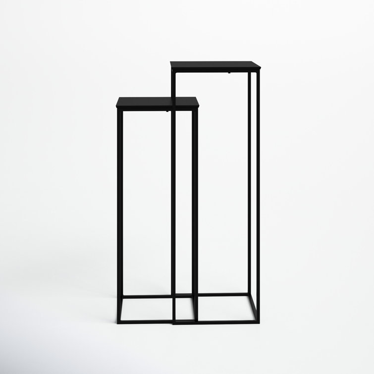 Aged Black Iron and Antique Bronze Square Nesting Pedestal Tables