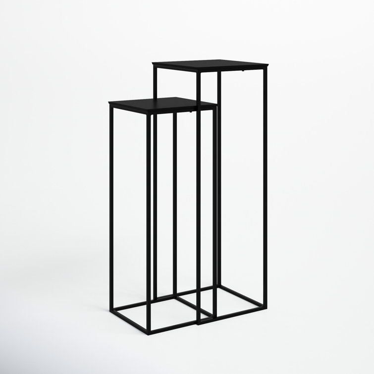 Aged Black Iron and Antique Bronze Square Nesting Pedestal Tables