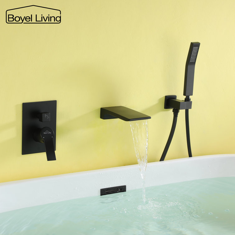Matte Black Wall Mount Roman Tub Faucet with Hand Shower
