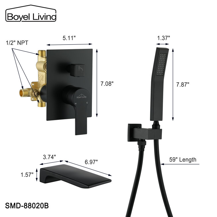 Matte Black Wall Mount Roman Tub Faucet with Hand Shower