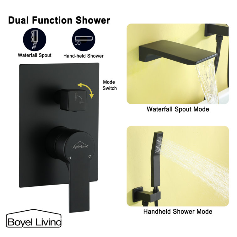 Matte Black Wall Mount Roman Tub Faucet with Hand Shower