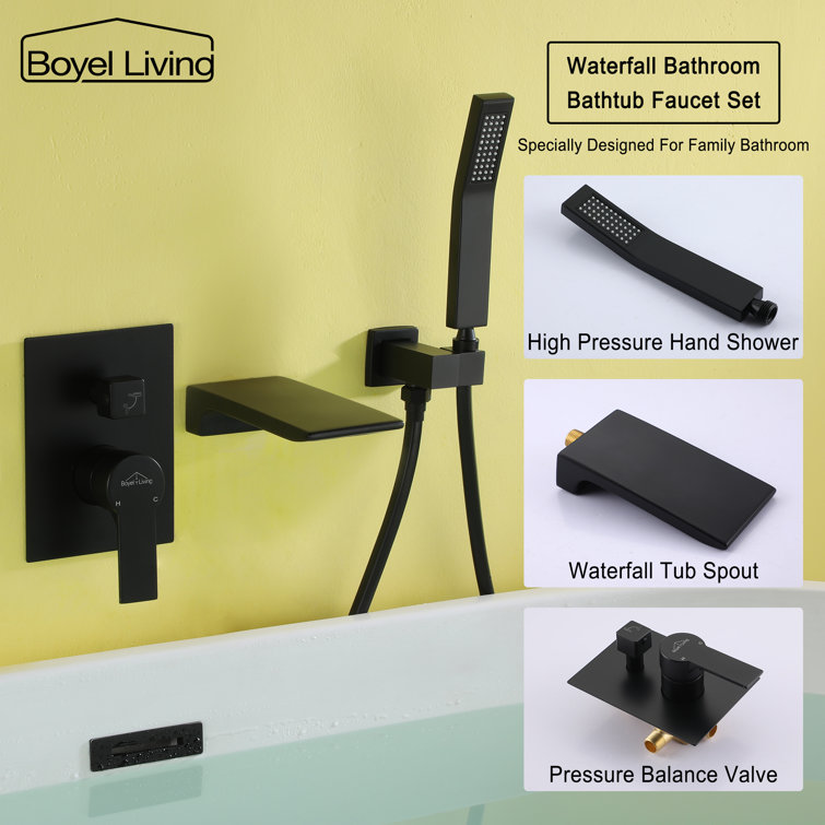 Matte Black Wall Mount Roman Tub Faucet with Hand Shower
