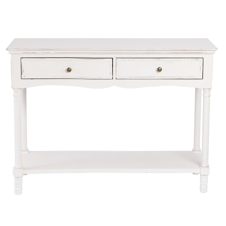 Brighton Distressed White Wood 2-Drawer Storage Console Table