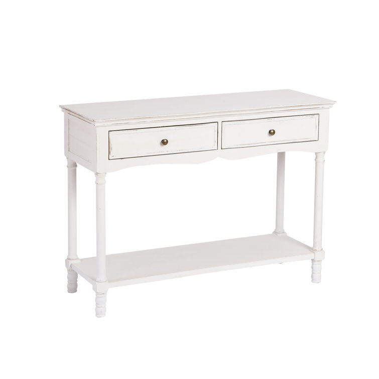 Brighton Distressed White Wood 2-Drawer Storage Console Table