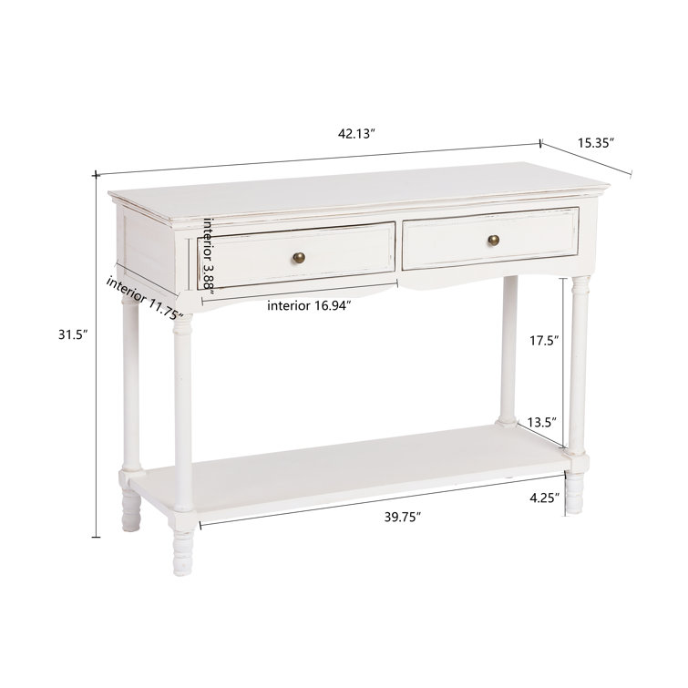 Brighton Distressed White Wood 2-Drawer Storage Console Table