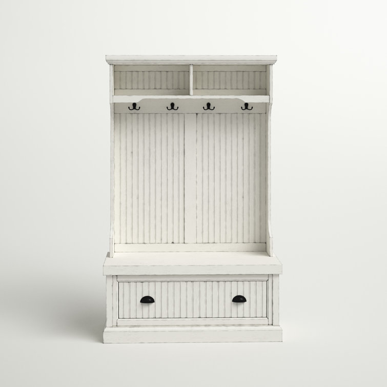 Seaside Solid Hardwood & Veneer Hall Tree in Distressed White