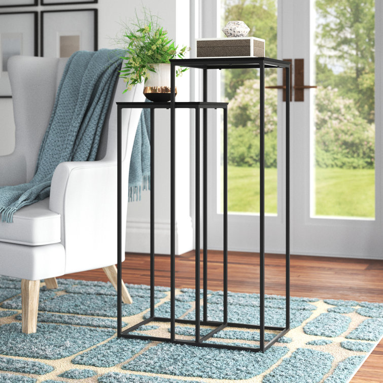 Aged Black Iron and Antique Bronze Square Nesting Pedestal Tables