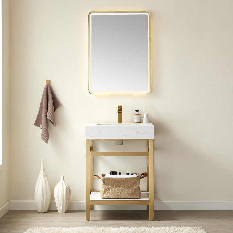 Funes 24" Brushed Gold Single Bathroom Vanity with White Stone Top