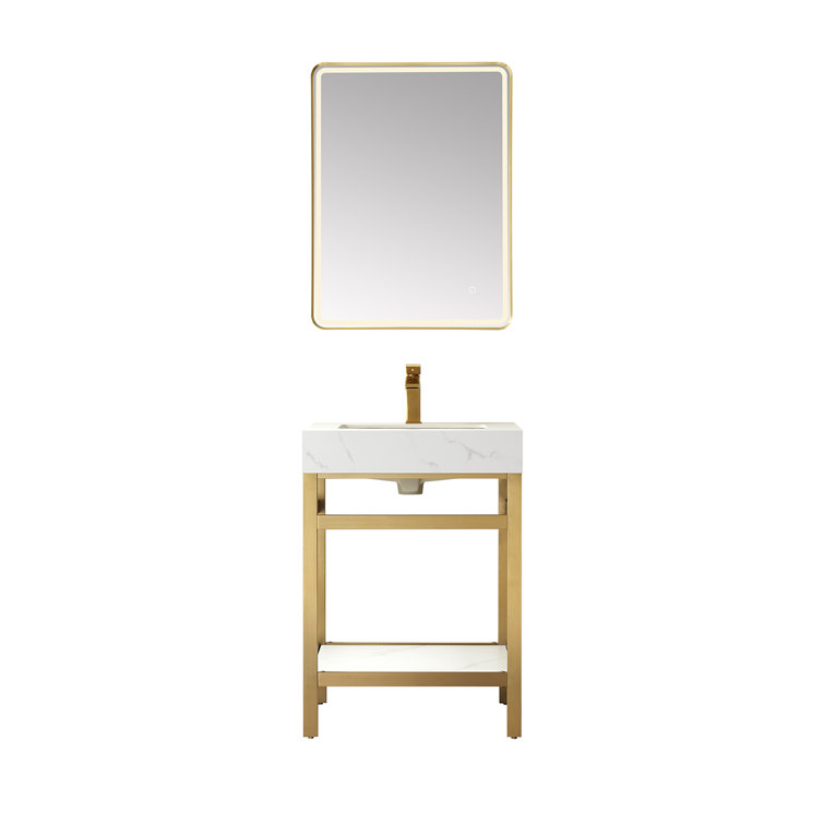 Funes 24" Brushed Gold Single Bathroom Vanity with White Stone Top