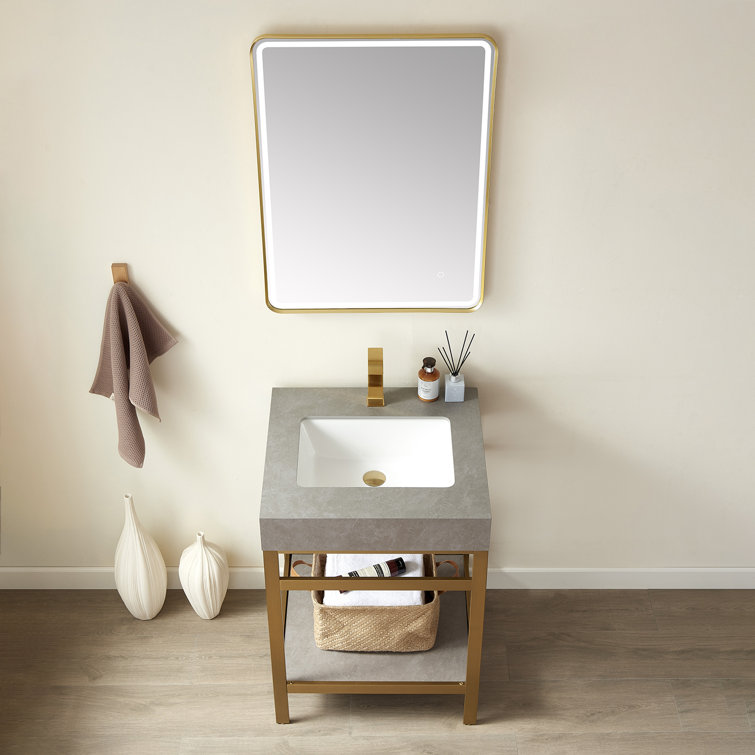 Funes 24" Brushed Gold Single Bathroom Vanity with White Stone Top