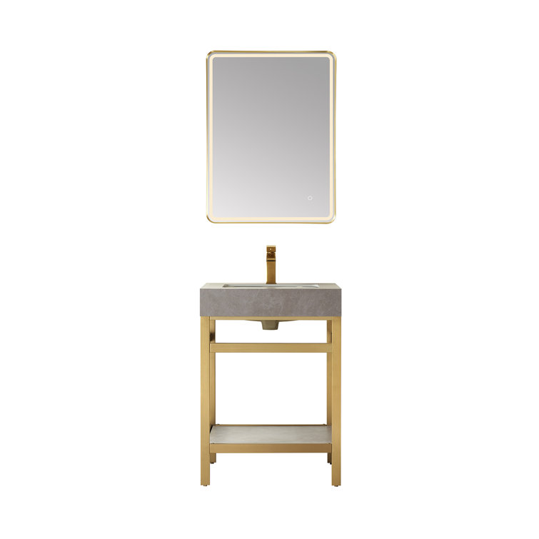 Funes 24" Brushed Gold Single Bathroom Vanity with White Stone Top