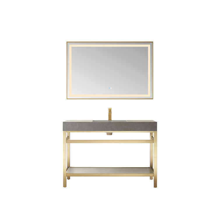 Elegant 48'' Freestanding Single Sink Bathroom Vanity in Brushed Gold with White Stone Top