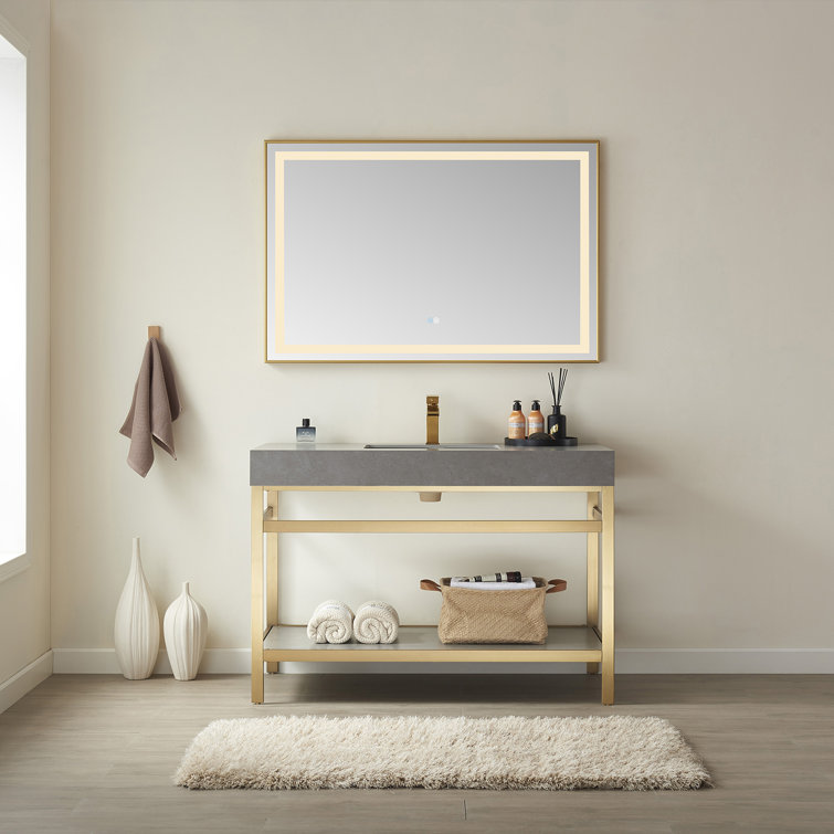 Elegant 48'' Freestanding Single Sink Bathroom Vanity in Brushed Gold with White Stone Top