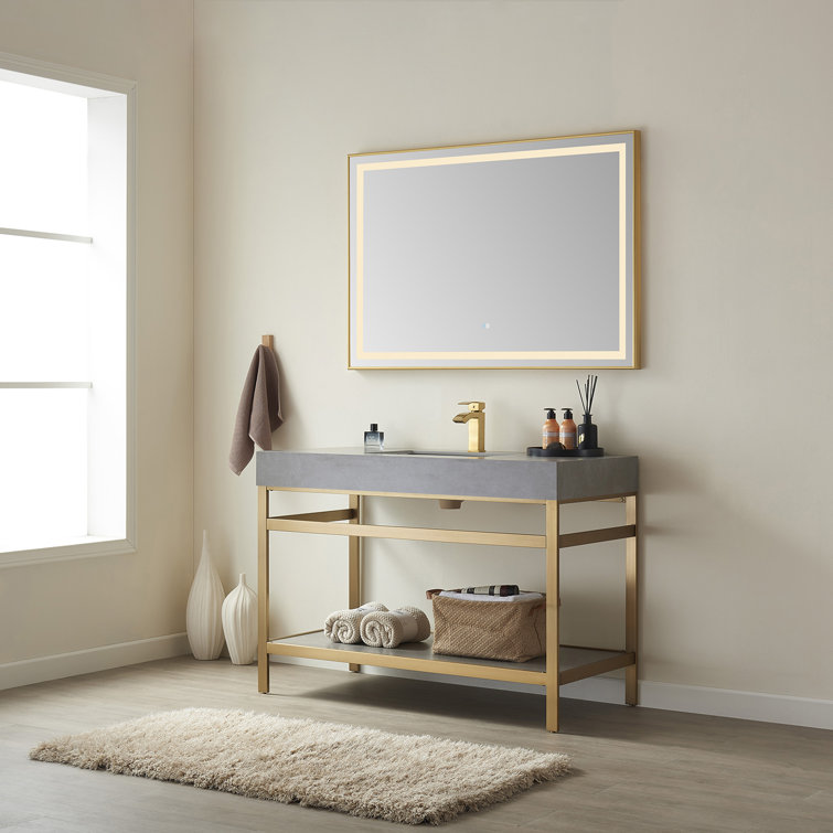 Elegant 48'' Freestanding Single Sink Bathroom Vanity in Brushed Gold with White Stone Top