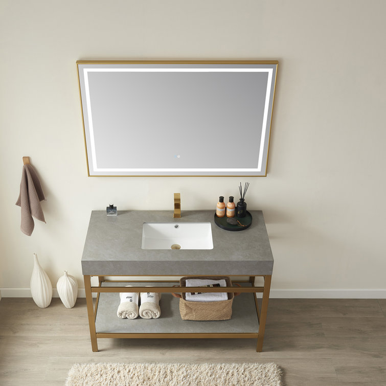 Elegant 48'' Freestanding Single Sink Bathroom Vanity in Brushed Gold with White Stone Top