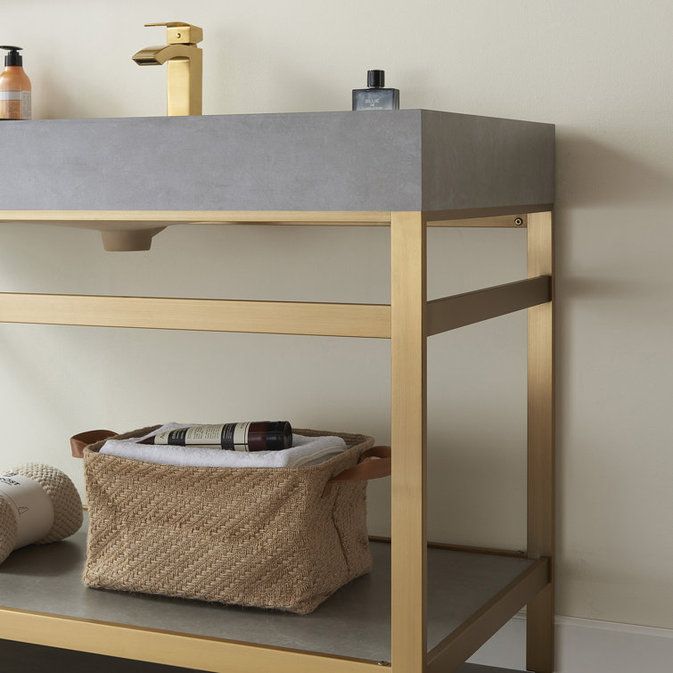 Elegant 48'' Freestanding Single Sink Bathroom Vanity in Brushed Gold with White Stone Top