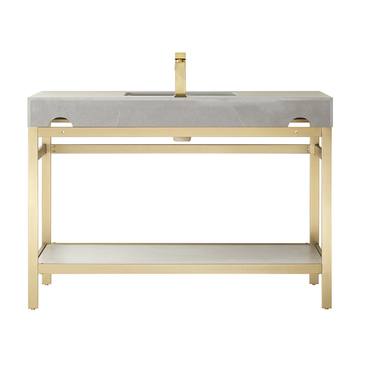 Elegant 48'' Freestanding Single Sink Bathroom Vanity in Brushed Gold with White Stone Top