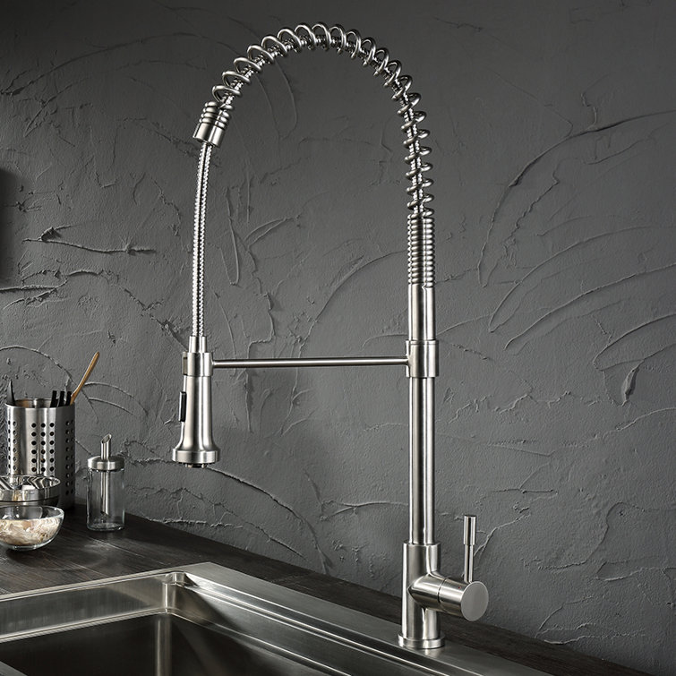 Brushed Stainless Steel Single Lever Faucet with Pull-down Spray Head