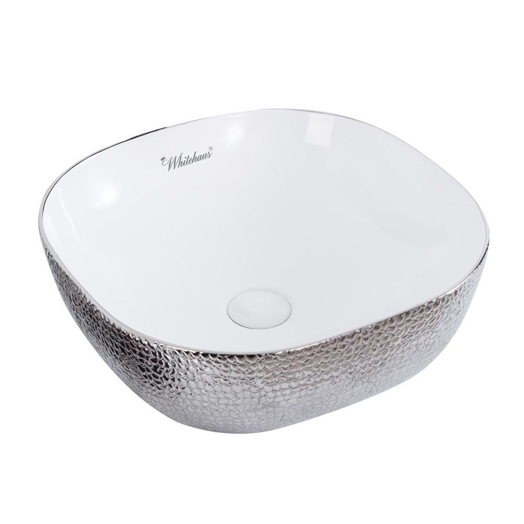 White and Silver Ceramic Square Bathroom Sink