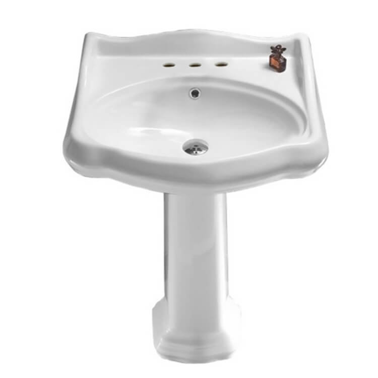Classic White Ceramic Pedestal Bathroom Sink with Overflow