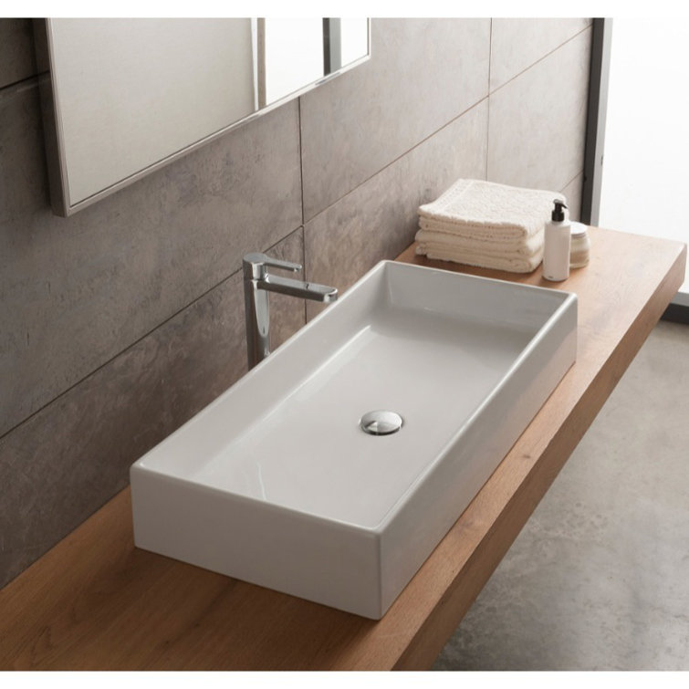 Teorema White Ceramic Rectangular Vessel Bathroom Sink