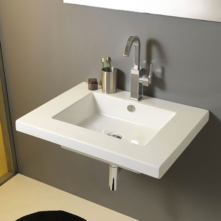 Mars 27'' Glossy White Ceramic Wall-Mount Bathroom Sink with Overflow