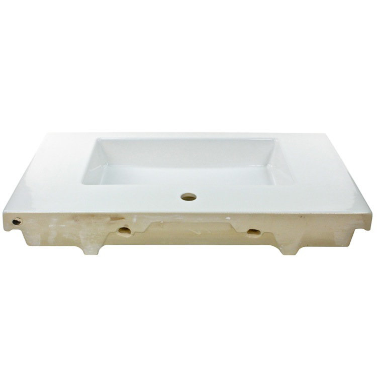 Glossy White Ceramic Rectangular Wall-Mounted Bathroom Sink