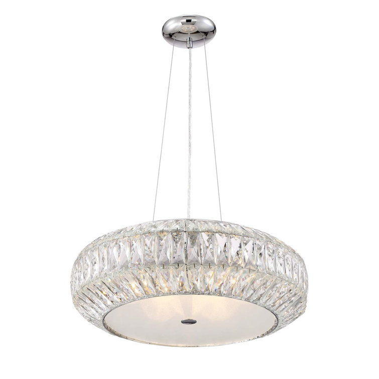 Lunar Crystal Drum LED Pendant Light with Chrome Finish